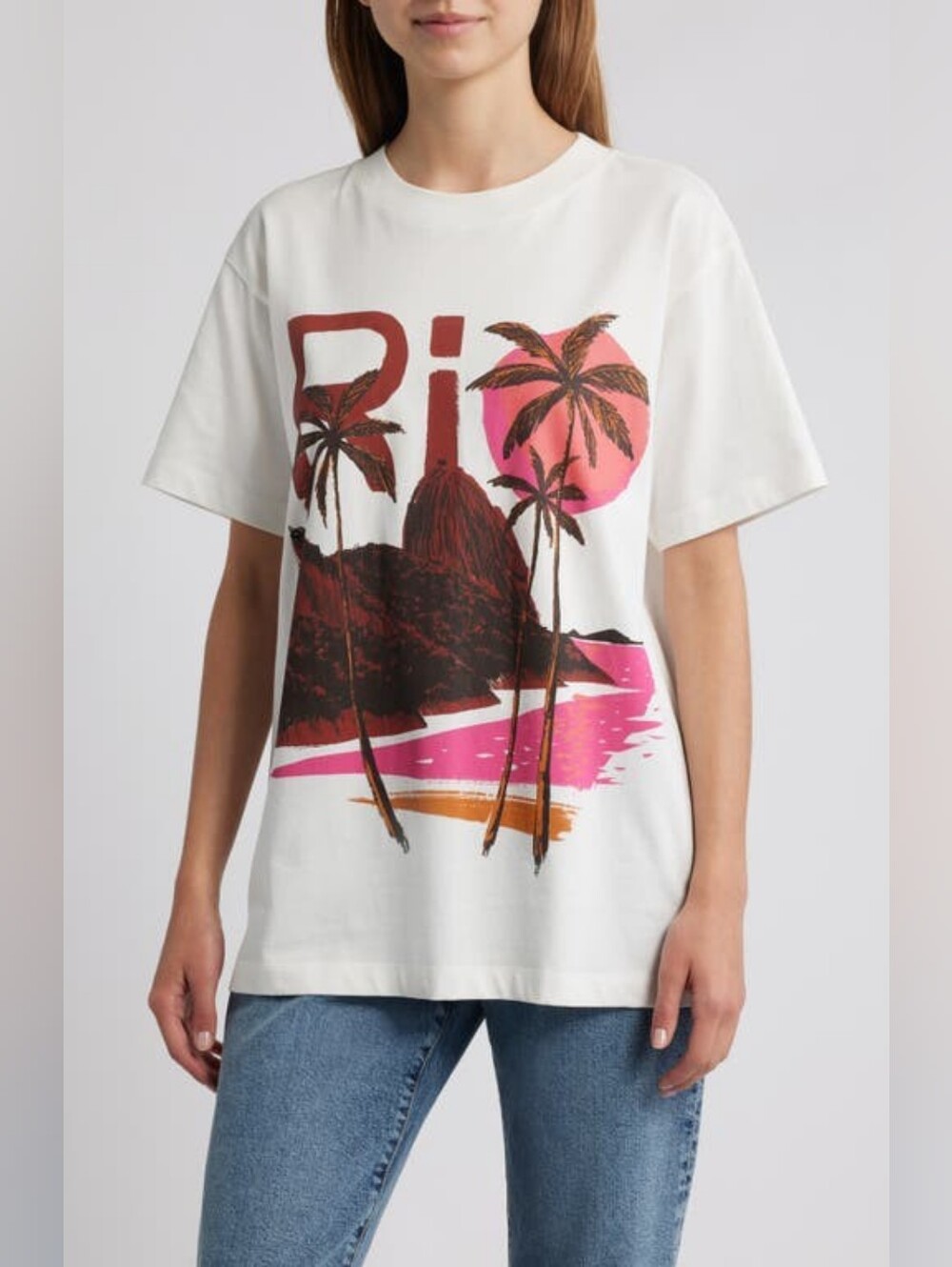 FARM RIO "Rio" Cotton Graphic Short Sleeve Tee White Size XS
